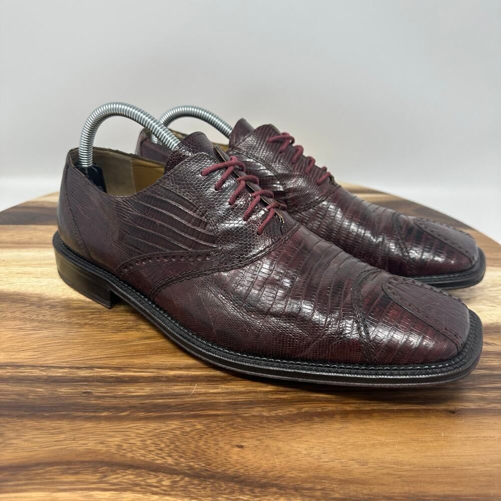 David Eden Crocodile Lizard Skin Men’s Size 9 Red Exotic Oxfords Dress Shoes